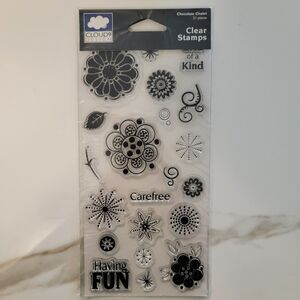 Fiskars Cloud 9 Design CHOCOLATE CHALET FLOWERS Clear Cling Stamps Set of 21